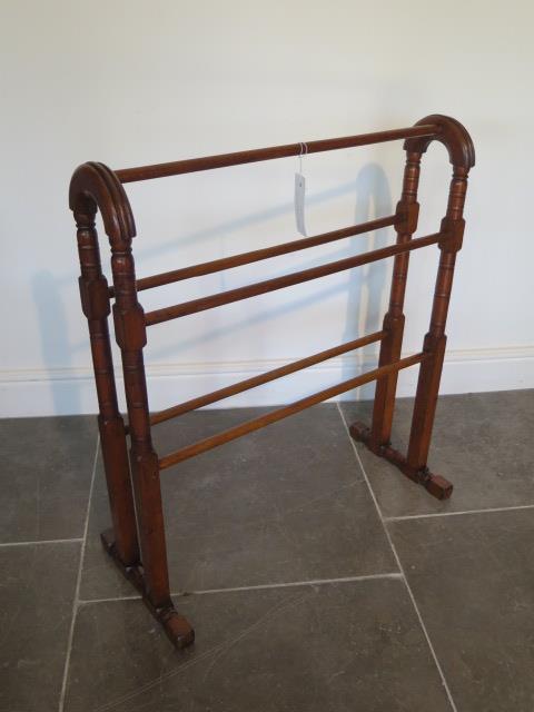 A Victorian polished pine towel rail, 78cm tall x 70cm