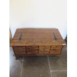 A Laura Ashley coffee table / storage chest with a lift up top and 12 small drawers 43 cm tall 118 b