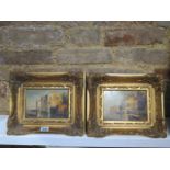 A pair of oil paintings of Venice or Murano, signed S Smith, in gilt frames, frame size 25cm x 29cm