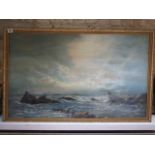 An oil on canvas Seascape signed J M Gilbert (1886-1947) in a gilt frame, frame size 61cm x 97cm,