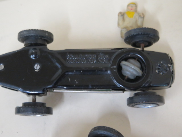 Two tinplate Scalextric racing cars with drivers, steering wheel missing to one, not running some - Image 5 of 6