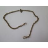 A 9ct yellow gold double Albert watch chain, 36cm long, missing T bar with some wear, marked 9