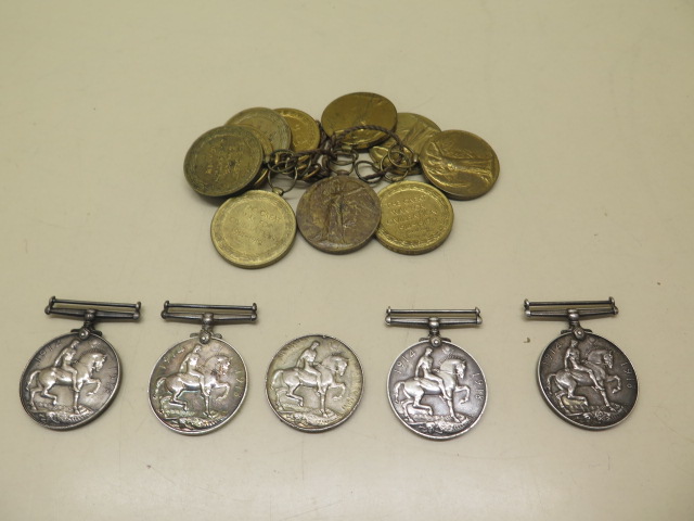 Five WWI war medals to 54-217926 A E Farnsworth ASC 2969, Pte J Moulding R Suss R 45858, Cpl H G