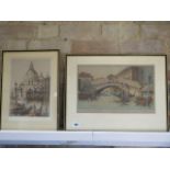 Two Academy proof coloured etchings of Venice by RH Smallridge with Academy of Art Ltd Birmingham