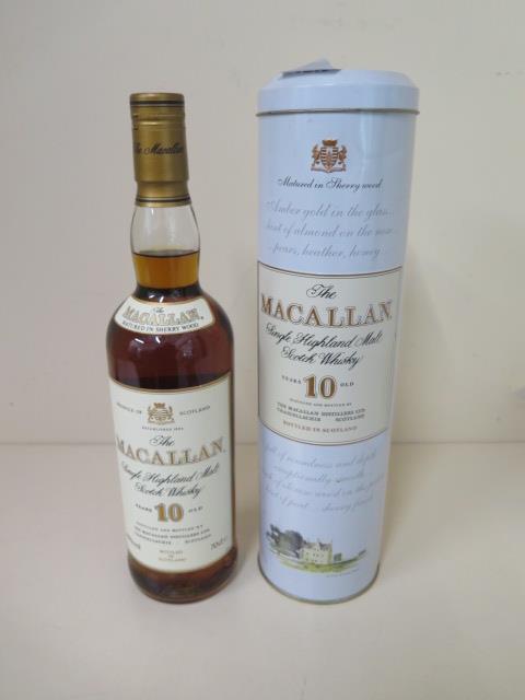 A Macallan 10 year old bottle of single Highland Malt Scotch whisky, 70cl matured in sherry wood,