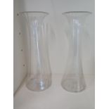 A large pair of Edwardian period Whitefriars trumpet shape glass vases, 46cm tall, good conditon