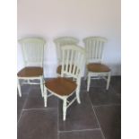 Four green painted shabby chic dining chairs, 104cm tall