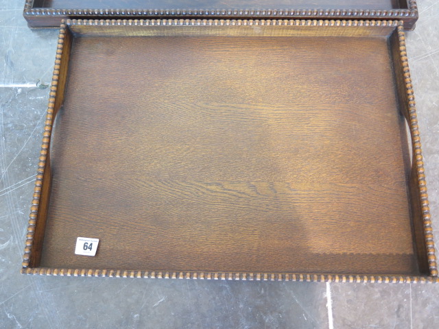 Two 1930's oak tea trays, longest 60cm x 40cm - Image 2 of 2