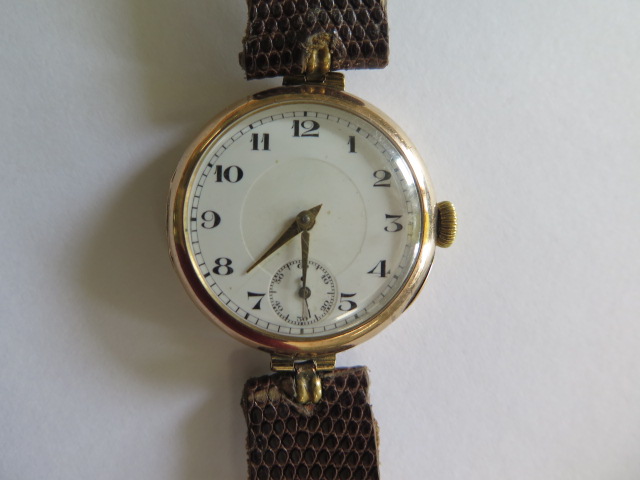 A 9ct yellow gold Rolex manual wind Trench watch, 33mm wide, on an adapted modern strap with Roleksa - Image 2 of 5