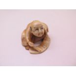 A well carved 19th / early 20th century ivory scribe Netsuke, 3cm x 4.5cm, in good condition