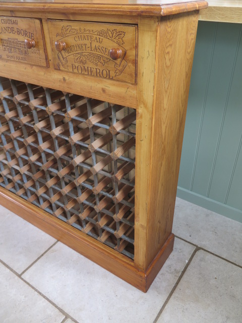 A new pine 70 bottle wine rack with three wine box fronted drawers made by a local craftsman to a - Image 4 of 4