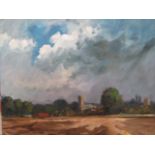 John Rohda, oil on canvas, Norfolk church near Fakenham, unframed 41cm x 51cm