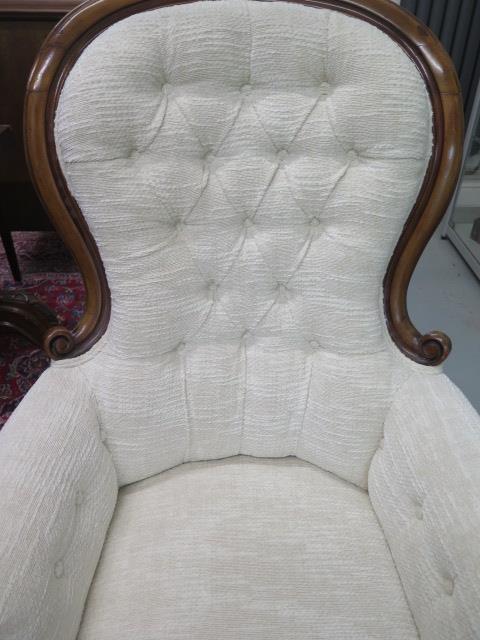 A Victorian mahogany button back upholstered armchair, recently re-upholstered and in good - Image 2 of 4