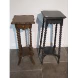 Two 1930's oak jardinere stands, 81cm tall x 34cm and 83cm tall x 32cm