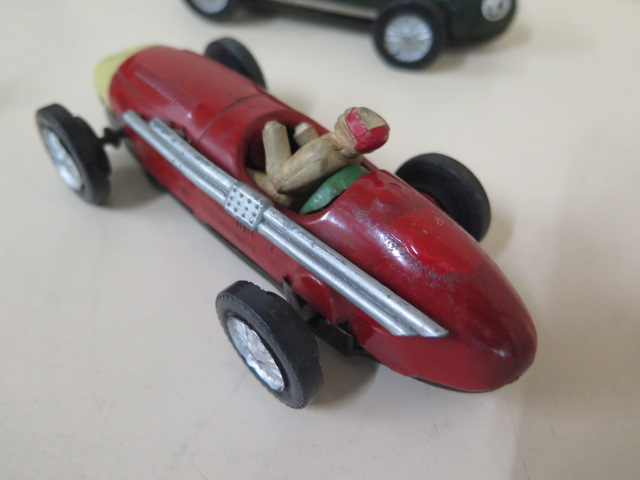 Two tinplate Scalextric racing cars with drivers, steering wheel missing to one, not running some - Image 3 of 6