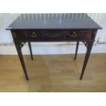 An Edwardian mahogany single drawer side table on square tapering legs, 72cm tall x 76cm x 44cm,