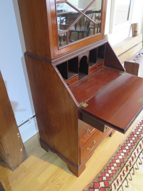 A good quality Edwardian inlaid mahogany three drawer bureau bookcase of small proportions, 178cm - Image 3 of 4