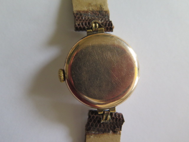 A 9ct yellow gold Rolex manual wind Trench watch, 33mm wide, on an adapted modern strap with Roleksa - Image 3 of 5