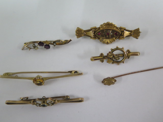 A collection of six 9ct gold brooches, all marked 9ct, total weight approx 10.3 grams, and five - Image 2 of 3