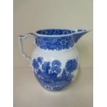 A 19th century blue and white sparrow beak wash jug, 25cm tall, chips to rim and spout, small