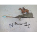 A vintage weathervane in shape of a huntsman, arrow 84cm long, height 65cm from hat to bottom of