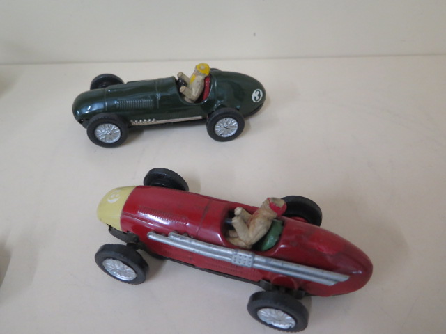 Two tinplate Scalextric racing cars with drivers, steering wheel missing to one, not running some - Image 2 of 6