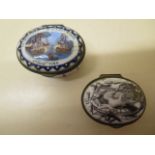 Two Bilson enamel pots The Glorious Victory of Adm Nelson 1st August 1798 and Peace, 5cm and 4.5cm