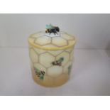 A Dennis China Works lidded pot, bees, 14cm tall, 2001 no:15, Designer Heidi Warr, in good condition