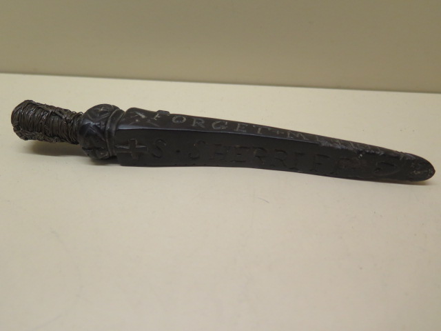 An interesting 17cm ebony carving, carved by George Sherriff, a seaman from Brixham, Devon who was