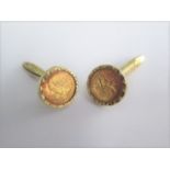 A pair of 1945 gold Pesos cufflinks in 14ct gold marked 585 total weight approx 13 grams, in