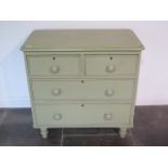 A well painted Victorian pine four drawer chest on turned feet, 85cm tall x 85cm x 46cm