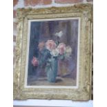 An oil on canvas still life signed Burton dated 1966 in a gilt frame, some wear to frame, painting