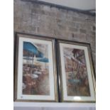 A pair of continental cafe scene prints, frame size 80cm x 49cm, both good condition