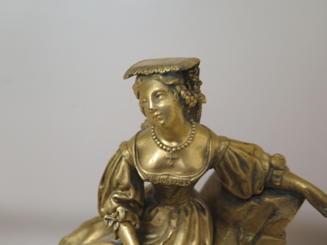 A French bronze ormulu figural striking mantle clock, 40cm tall x 27cm wide x 12cm deep, with silk - Image 3 of 6