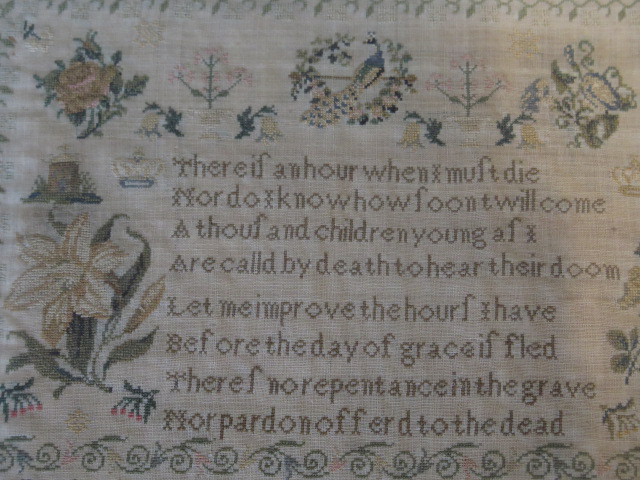 A 19th century pictorial and prose sampler by Elizabeth Ann Walker Nov 27 1843, aged 8 years, in a - Image 3 of 4