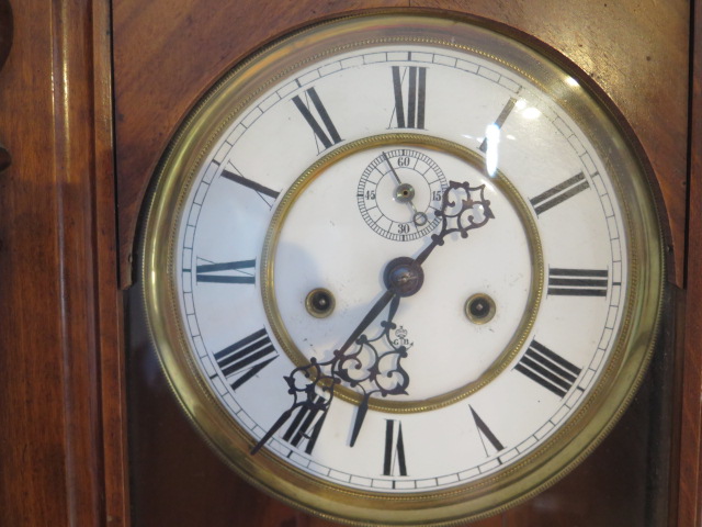 A 19th century double weight wall clock by Gustav Becker with two piece dial, 115cm tall, in running - Image 2 of 2