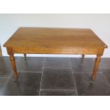 A 19th century satinwood table with two long drawers both stamped Holland and Sons with a later pine