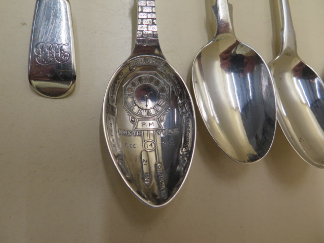A silver mustard spoon, a silver Birthday spoon and four other silver spoons, approx 4.3 troy oz - Image 2 of 4