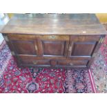 An Antique oak mule chest coffer converted to a two door cupboard, 80cm tall x 135cm x 56cm