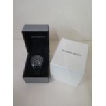 An Emporio Armani gents black bracelet quartz AR 2453 chronometer wrist watch, boxed with spare