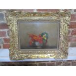 An oil on canvas still life signed A M Burton, under glass in an ornate gilt frame, frame size