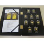 A collection of 10 x 1gram 999/1000 gold ingots, Landmarks of the World, case, with certificates