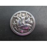 Georg Jensen sterling silver brooch Merman riding a fish amongst starfishes, no 285, 4cm wide, in