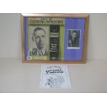 A George Formby hand signed 6" x 4" postcard framed with original 'When I'm cleaning windows'