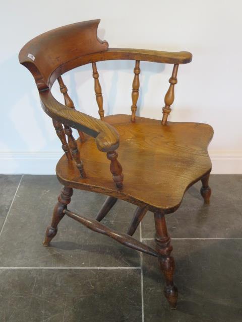 A 19th century ash and elm smokers bow armchair with a well shaped seat, 81cm tall x 67cm wide, seat - Image 3 of 3