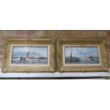 A pair of Brian Murray oil on panel seascapes in ornate gilt frames, frame size 40cm x 59cm, in good