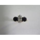 A hallmarked 9ct dress ring, size P, approx 4 grams, possibly sapphire but not diamond, generally