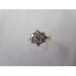 A yellow gold seven stone diamond cluster ring, total 1.0ct, ring size L, approx 2.69 grams with
