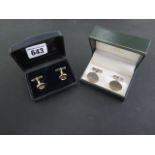 A pair of gilt metal cufflinks believed to be 9ct but not hallmarked, approx 13 grams, and a pair of