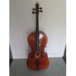 A Chinese cello with a 75cm two piece back in generally good condition